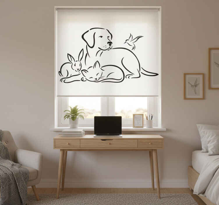 White window blind with pets wall sticker - TenStickers
