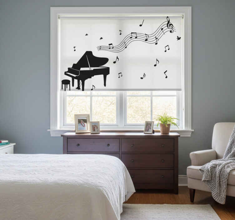 White window blind piano with music notes - TenStickers