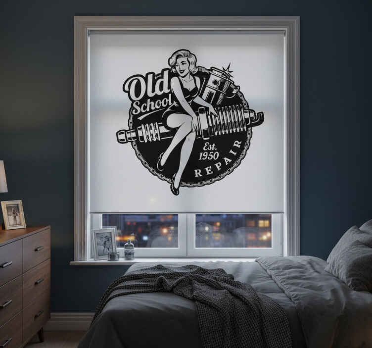 Living room blind vintage garage pinup - TenStickers