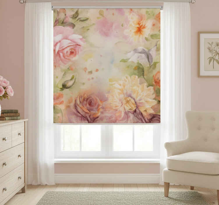 Living room blind in pink floral roses - TenStickers