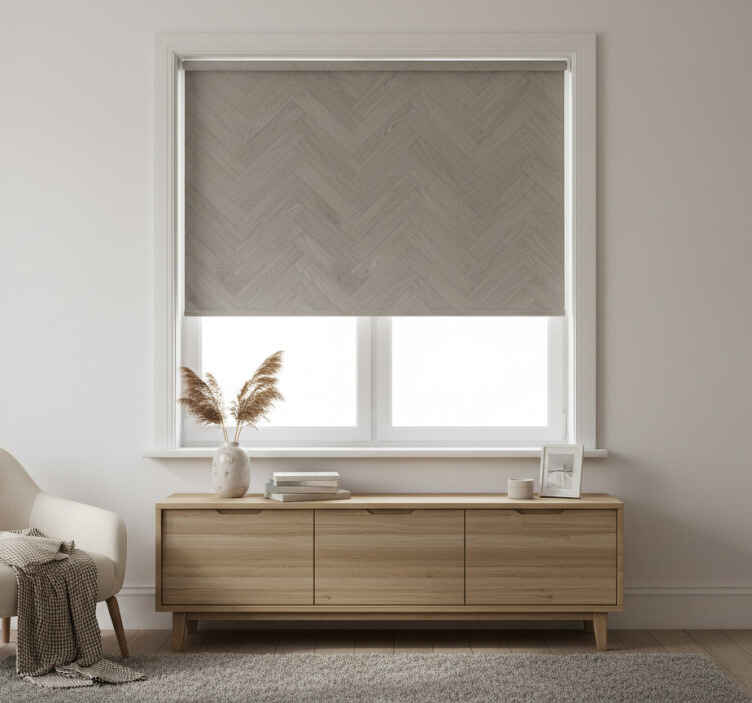 Living room blind in woodward taupe herringbone pattern - TenStickers