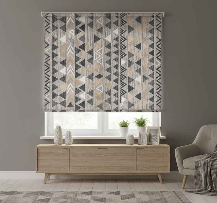 Living room roller blind grey geometric triangles - TenStickers