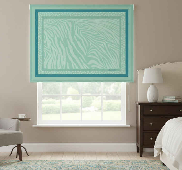 Living room roller blind in mint zebra stripe pattern - TenStickers