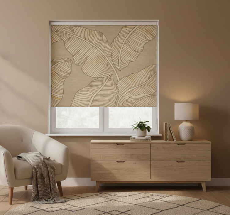Living room blind beige large leaf pattern - TenStickers