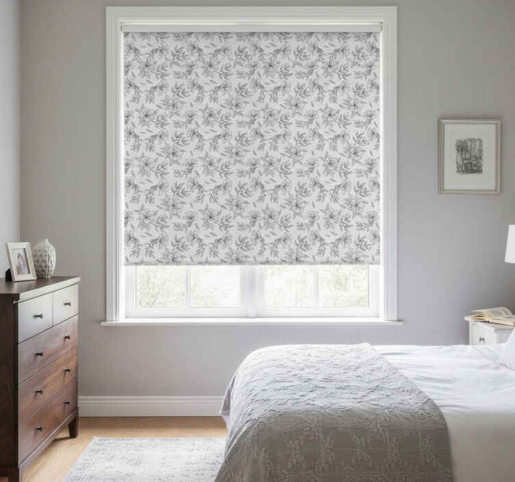 Living room blind black and white floral design - TenStickers