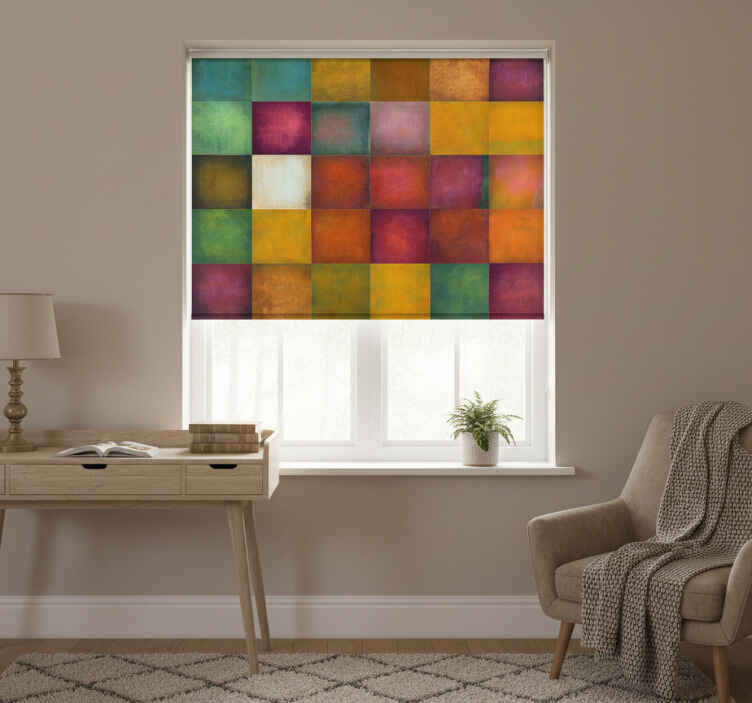 Living room roller blind colorful vintage squares - TenStickers