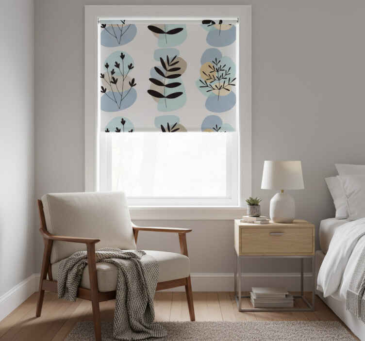 Blind bedroom with abstract plants and colored circles - TenStickers