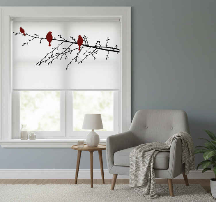 Blind bedroom red birds on branch - TenStickers
