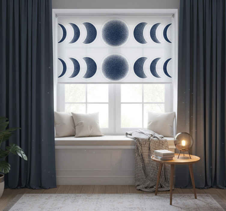 Blind bedroom abstract moon phases in dark blue - TenStickers