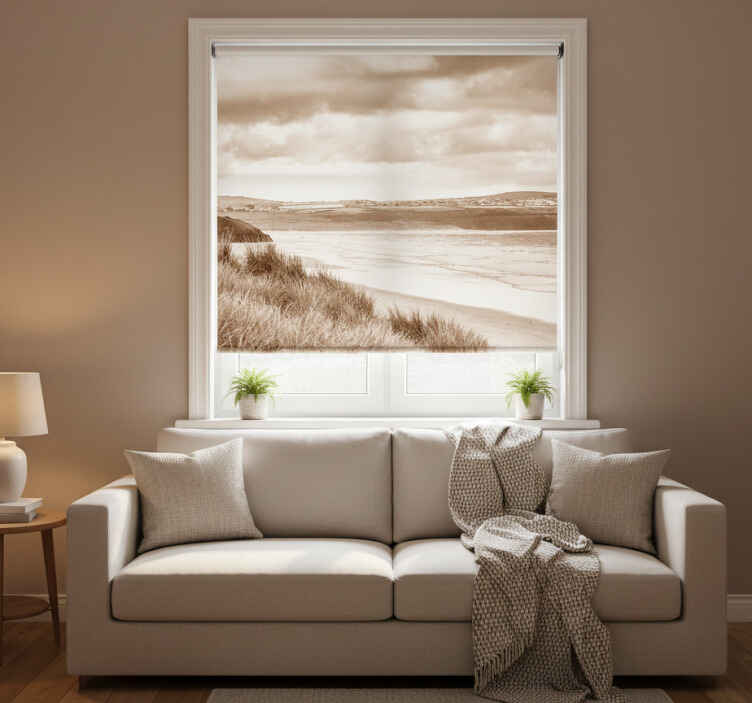 Blind bedroom coastal landscape in sepia tones - TenStickers