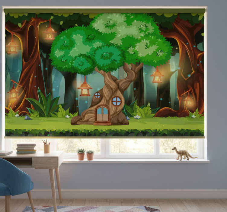 Blind children wall mural fantasy tree house lanterns - TenStickers
