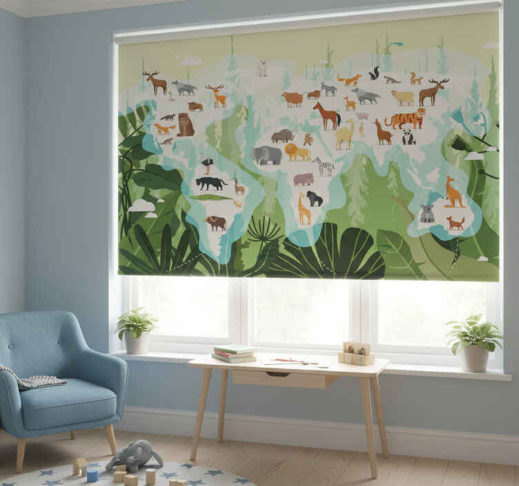 Rollo fenster kinderzimmer mit nordischer weltkarte - TenStickers