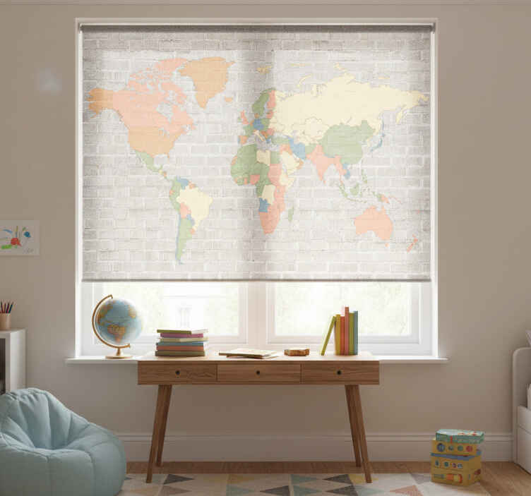 Rollo fenster kinderzimmer steinmuster vintage weltkarte - TenStickers