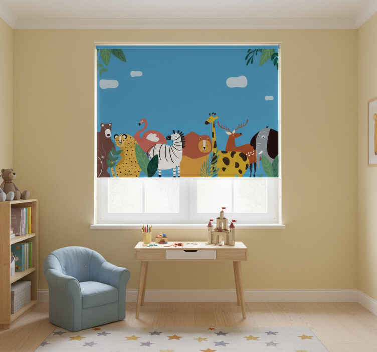 Rollo fenster kinderzimmer mit verschiedenen tieren - TenStickers