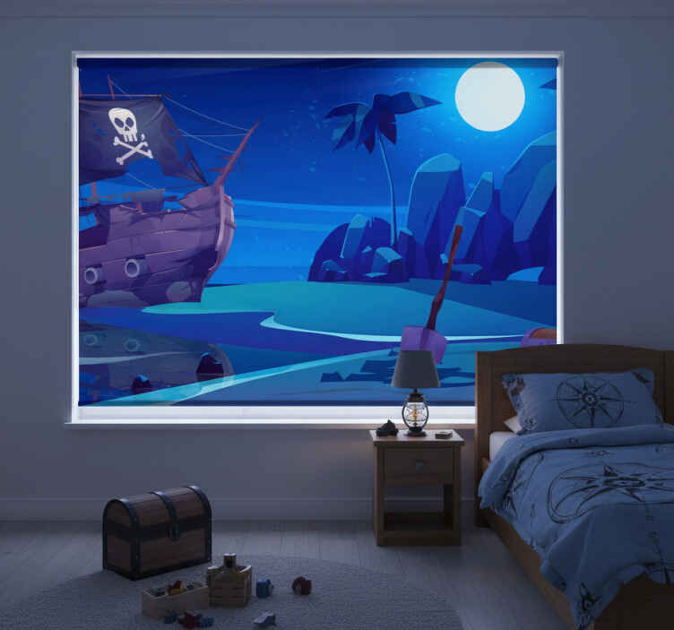 Rollo fenster kinderzimmer piratenschiff bei nacht - TenStickers
