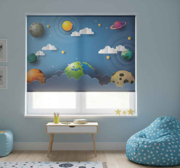 Rollo fenster kinderzimmer mit cartoonplaneten in reihe - TenStickers