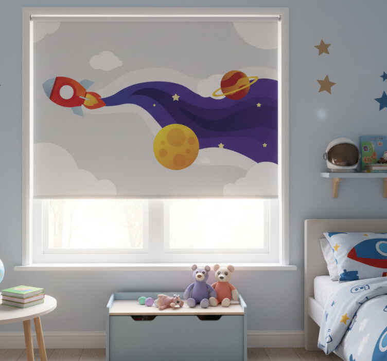 Rollo fenster kinderzimmer mit rakete im cartoon-stil - TenStickers