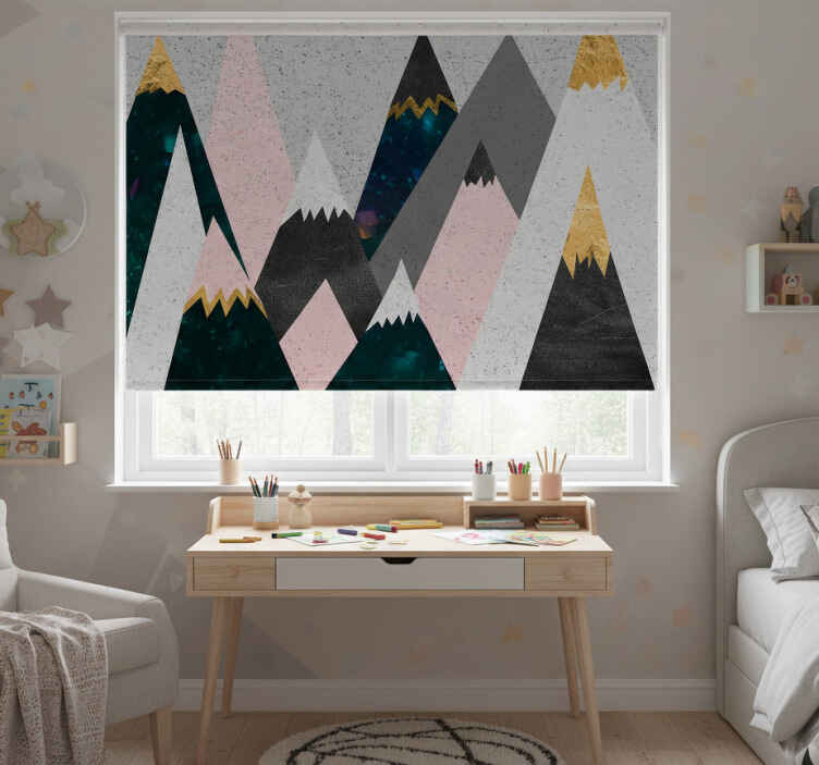 Rollo fenster kinderzimmer bunte bergwelt design - TenStickers