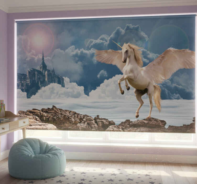 Rollo fenster kinderzimmer furchtloses einhorn im nebel - TenStickers