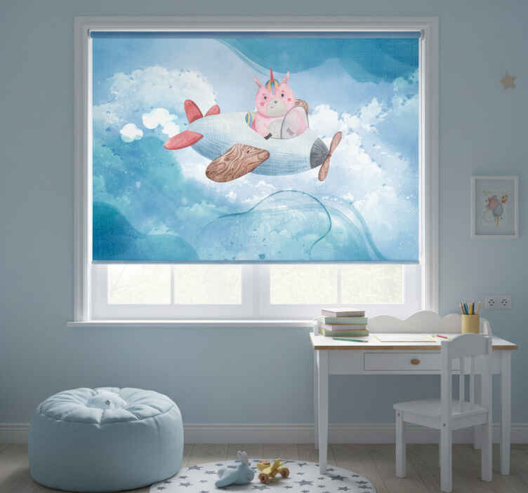 Store enrouleur chambre enfant licorne volante ciel bleu - TenStickers