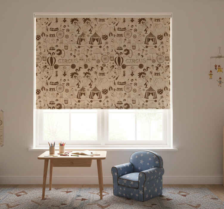 Rollo fenster kinderzimmer retro braunes zirkusmuster - TenStickers