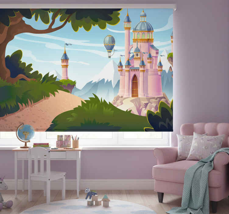 Rollo fenster kinderzimmer märchenschloss rosa - TenStickers
