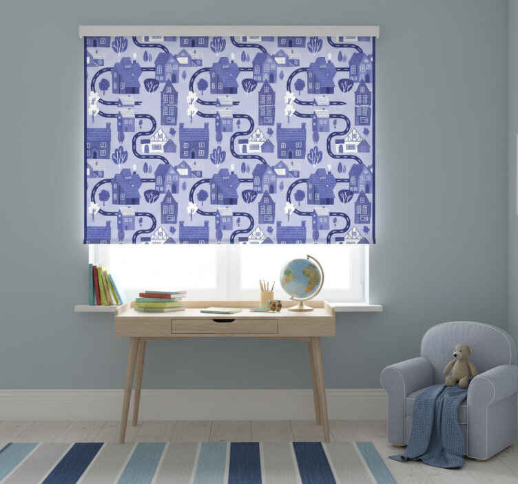 Children room roller blind nordic blue village - TenStickers