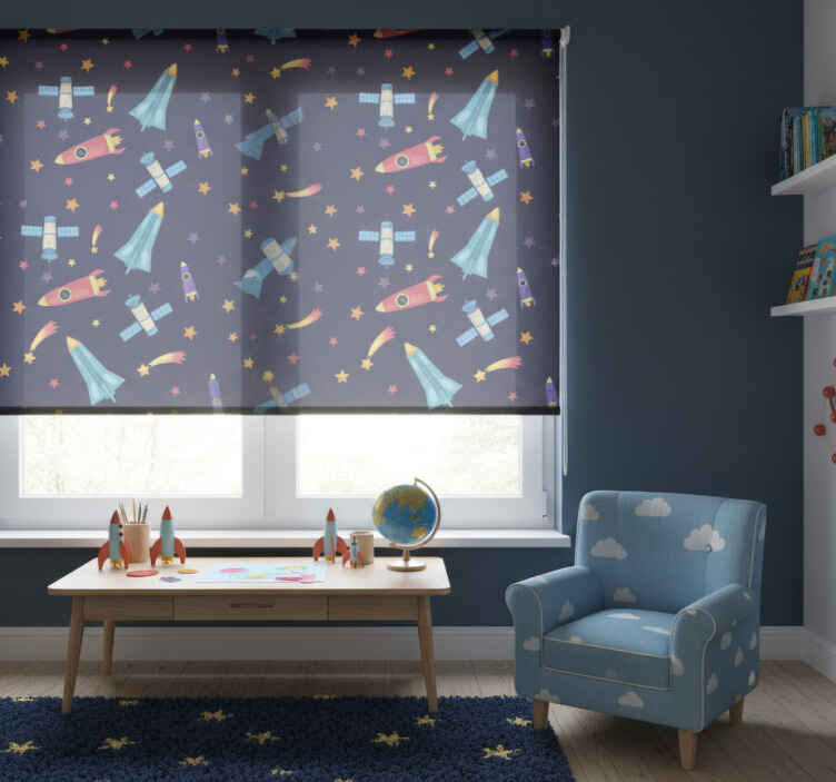 Children room roller blind space rockets planets - TenStickers