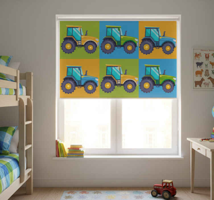 Children room roller blind multi-coloured tractor tiles - TenStickers