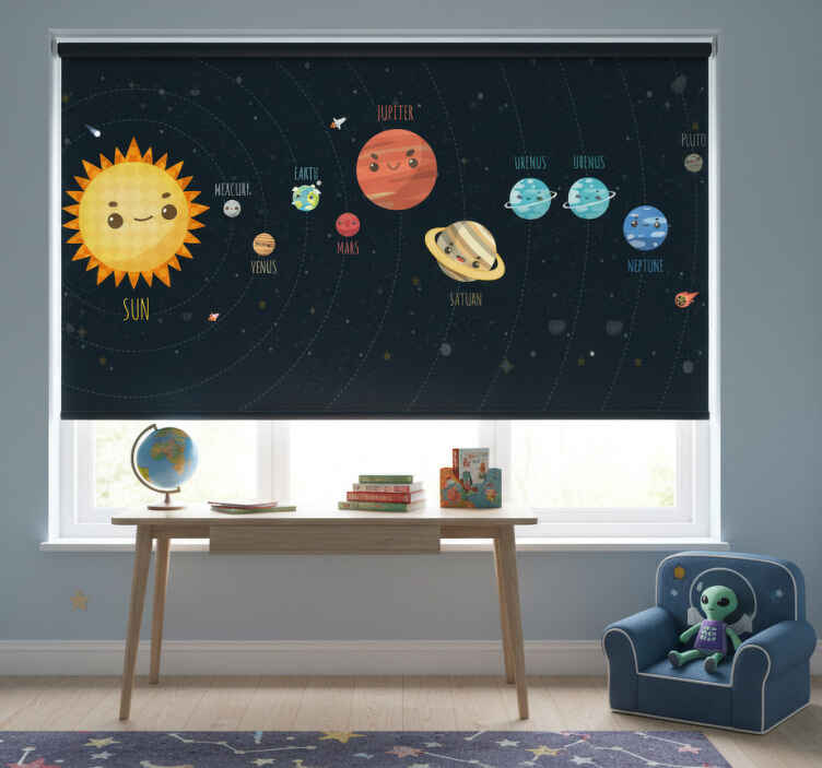 Children room roller blind solar system cartoon - TenStickers