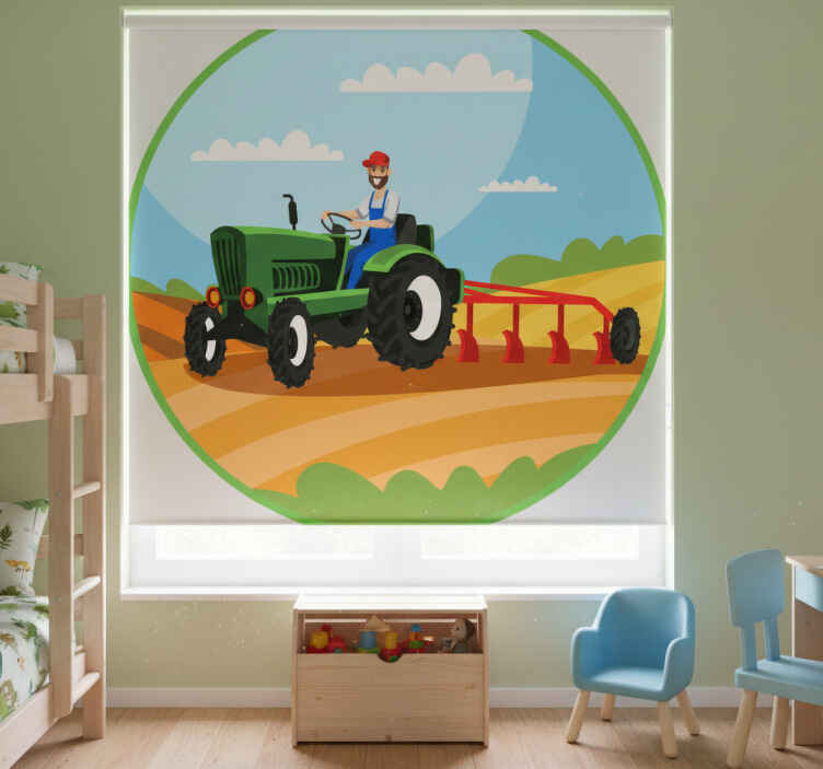 Children room roller blind ploughing tractor design - TenStickers