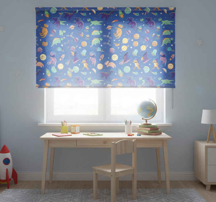 Children room roller blind with space dinosaurs pattern - TenStickers