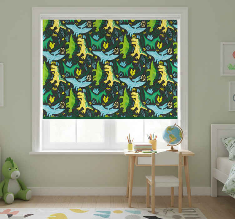 Children room roller blind with green dinosaur prints - TenStickers