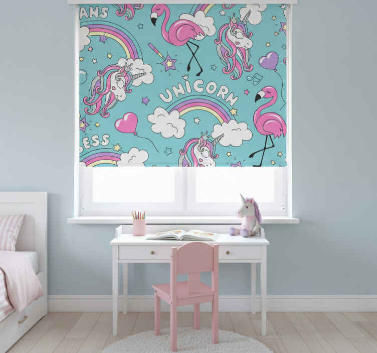 Children room roller blind unicorn flamingo rainbow tree - TenStickers