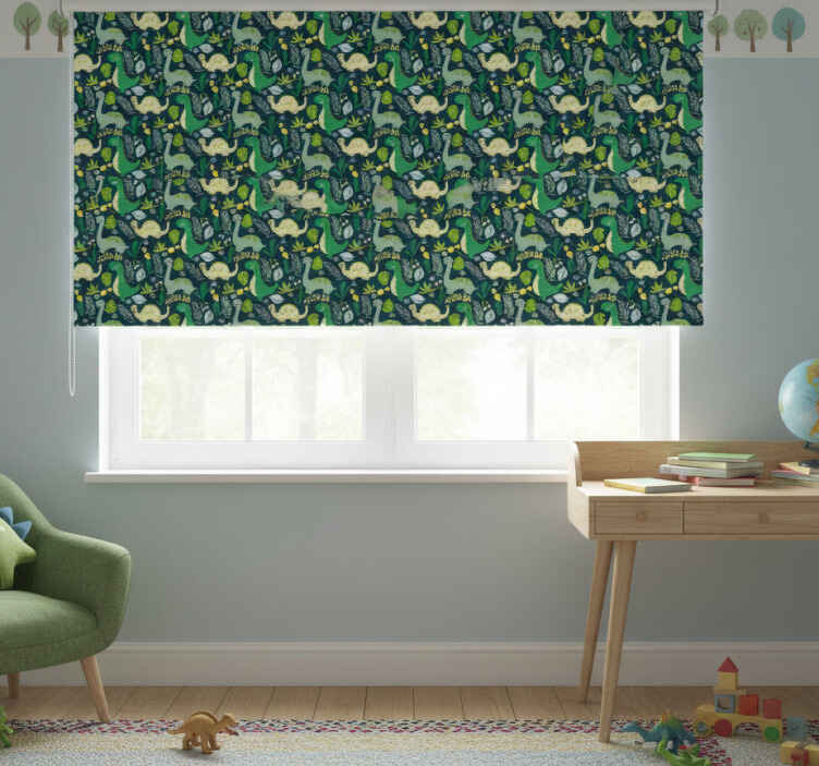 Children room roller blind with hand-drawn dinosaurs - TenStickers