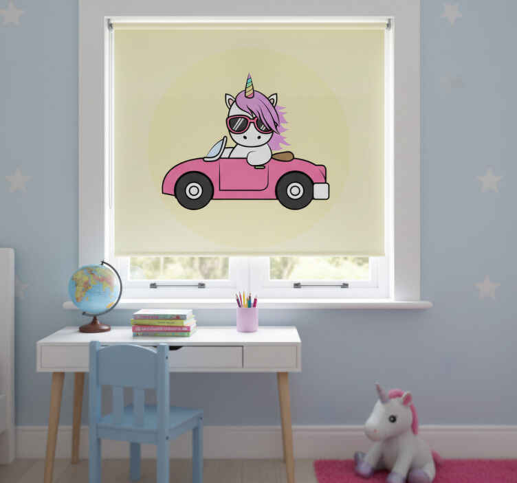 Children room roller blind cool unicorn driving - TenStickers