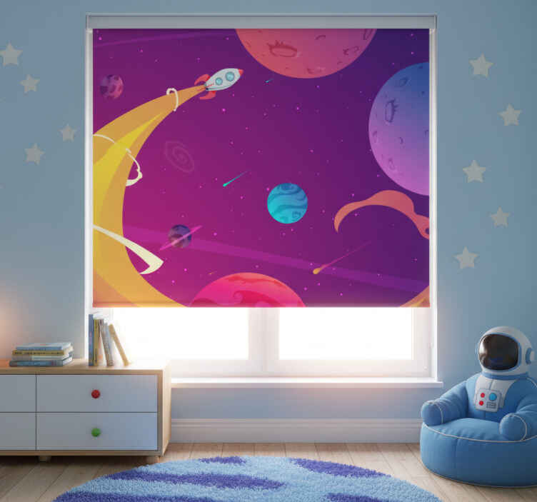 Children room roller blind cartoon rocket in space - TenStickers