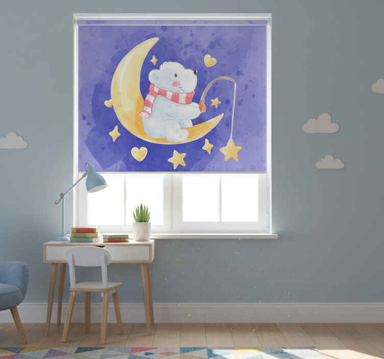 Children room roller blind bear fishing stars design - TenStickers