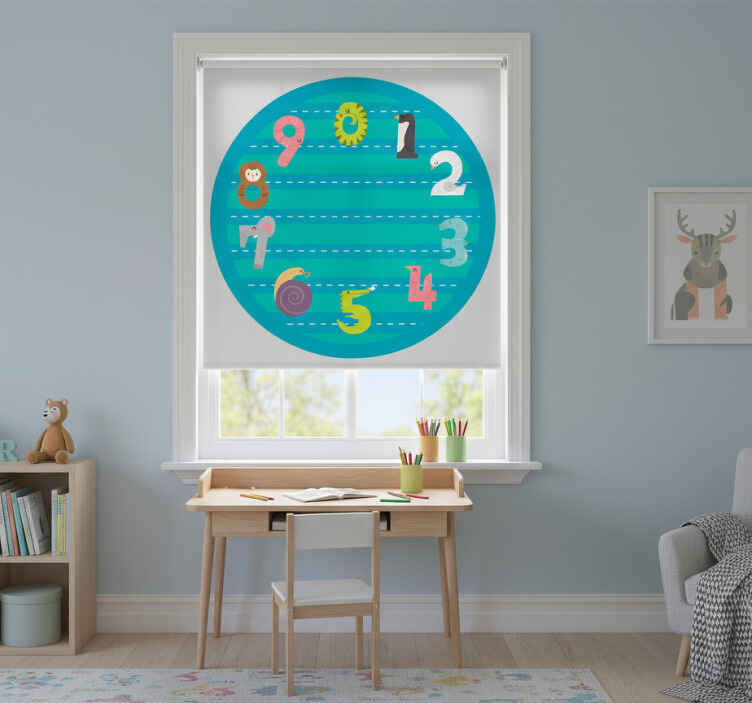 Children room roller blind animal numbers - TenStickers