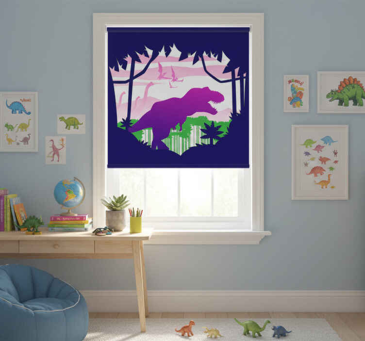 Children room roller blind big dinosaur with birds rug - TenStickers