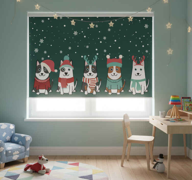 Children room roller blind christmas dogs - TenStickers