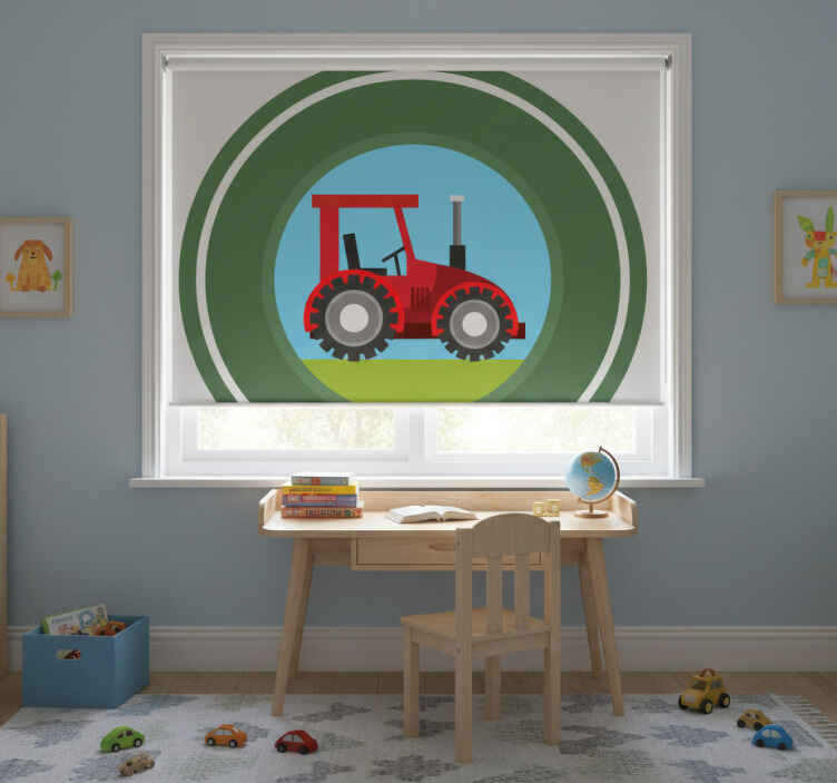 Children room roller blind green circle tractor - TenStickers