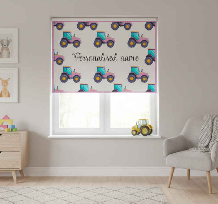 Children room roller blind pink personalized tractor - TenStickers