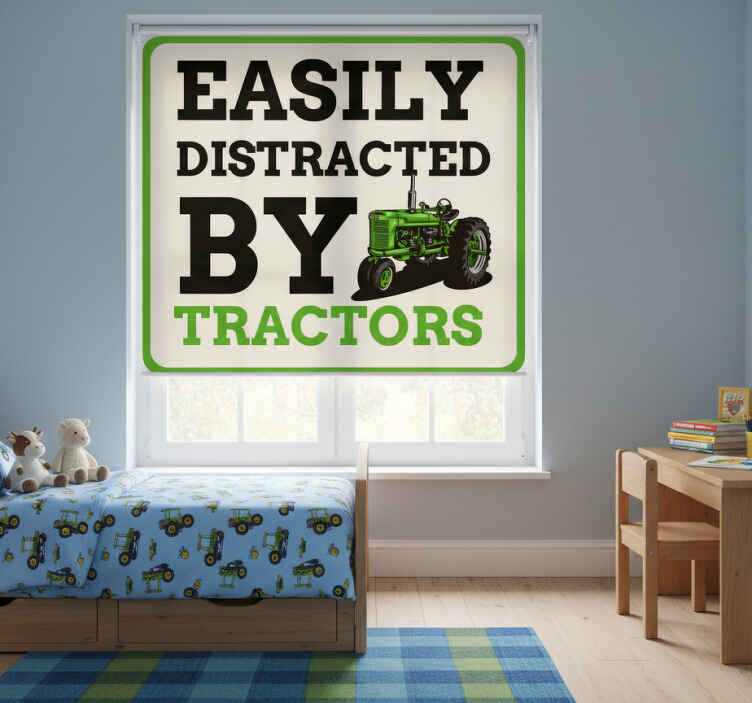 Children room roller blind easily distracted by tractors - TenStickers