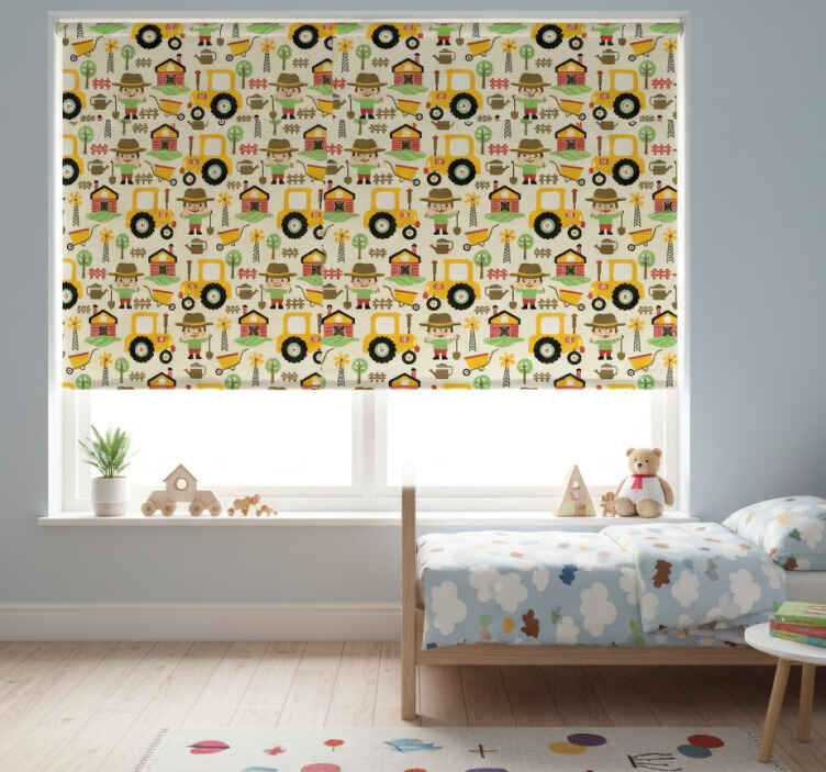Children room roller blind with colourful tractor pattern - TenStickers