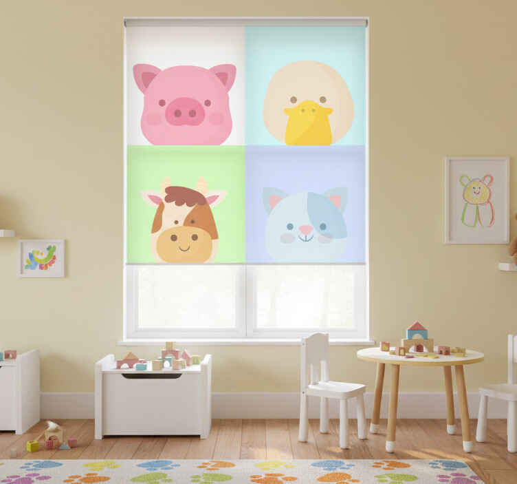 Children room roller blind with 4 cute farm animals - TenStickers