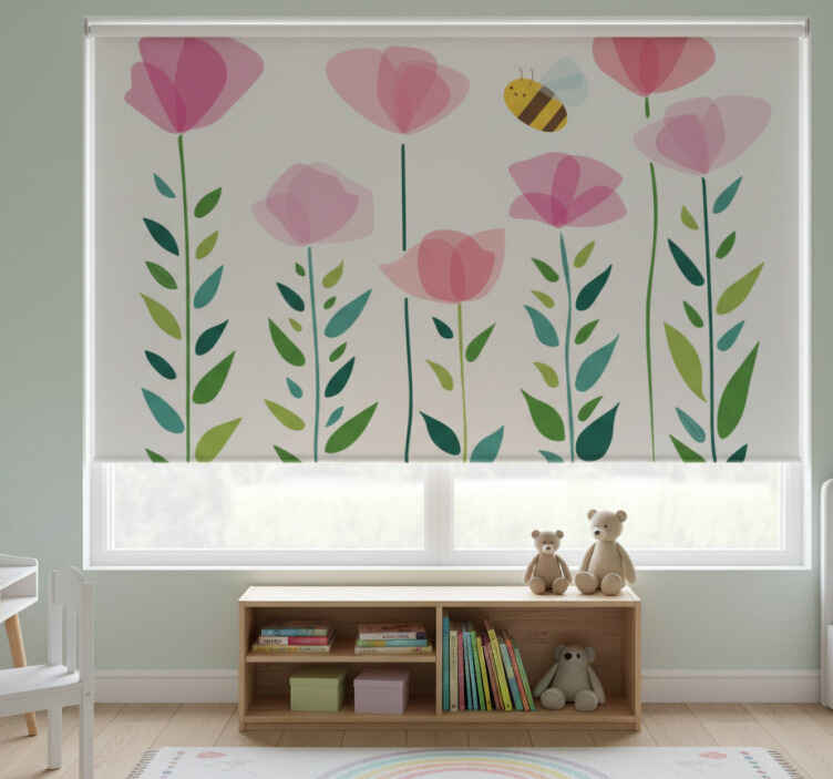 Rollo fenster kinderzimmer mit rosa blumen und biene - TenStickers