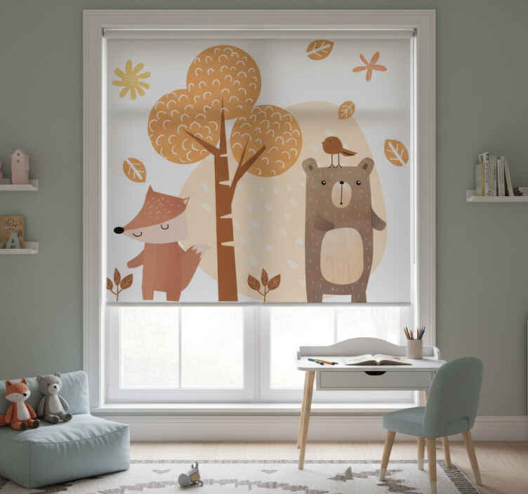 Rollo fenster kinderzimmer tiere und baum - TenStickers