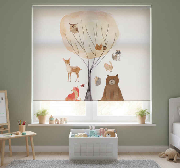 Rollo fenster kinderzimmer waldtiere und bäume - TenStickers