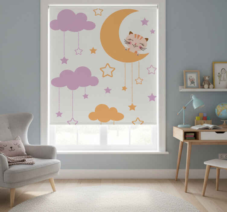 Rollo fenster kinderzimmer mit katzen-mond-sticker - TenStickers